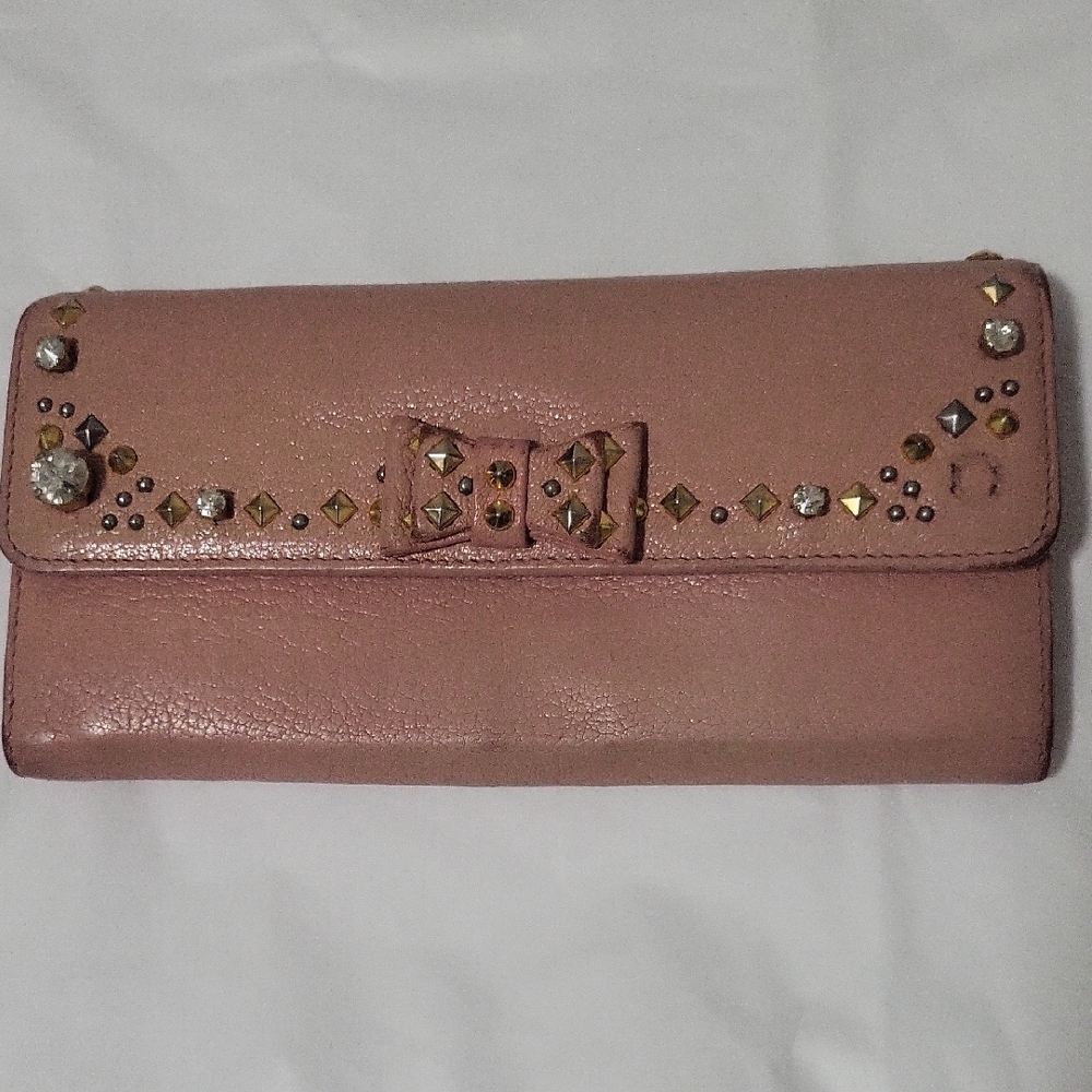 Miu Miu Pre-loved Pink Studded Wallet